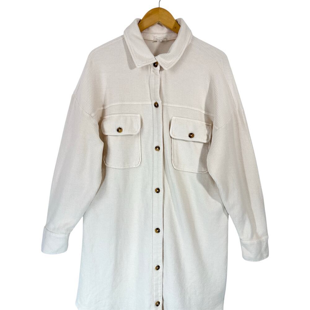 Anthropologie Pilcro Cream Duster Shacket Button Front Cotton Size L - Picture 6 of 11